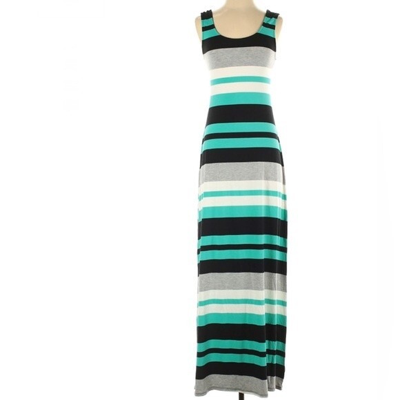 Aqua gray and navy striped maxi dress size XS - Picture 2 of 7